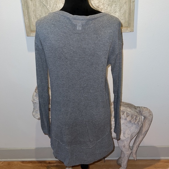 LOFT gray long ribbed sweater longer back long sleeves Sz S - Picture 4 of 7